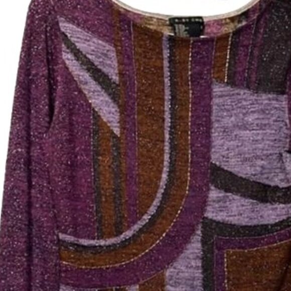 Gorgeous Ruby Cho Beaded Purple Silk Abstract Print Long Sleeve Top - Picture 6 of 9